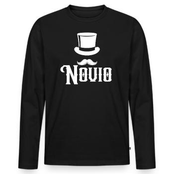 Novio Zylinder Schnurrbart Verlobung Hochzeit Bräutigam - Männer Premium Bio Langarmshirt - Schwarz - Vorne - Nico (187cm)