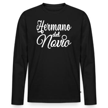 Hermano del Novio Groom's Brother Wedding Gift - Men's Premium Organic Long Sleeve Shirt - black - Front - Nico (187cm)