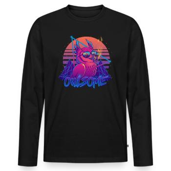 Owlsome - Owl Awesome Bird Retrowave 80s - Men's Premium Organic Long Sleeve Shirt - black - Front - Nico (187cm)