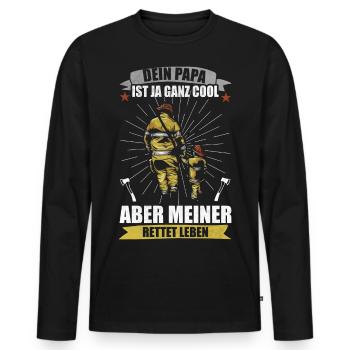 Feuerwehr Papa Rettet Leben Feuerwehrmann Geschenk - Männer Premium Bio Langarmshirt - Schwarz - Vorne - Nico (187cm)