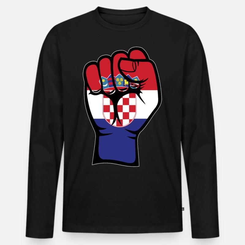 Kroatien Flagge Faust Hand Symbol - Männer Premium Bio Langarmshirt - Schwarz