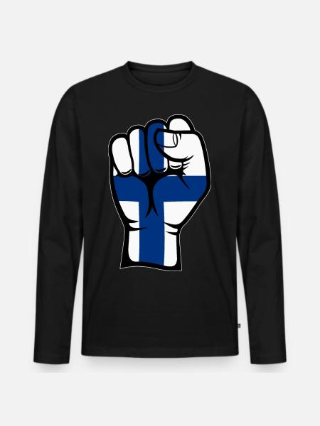 Finland Flag Fist Hand Symbol - Men's Premium Organic Long Sleeve Shirt - black