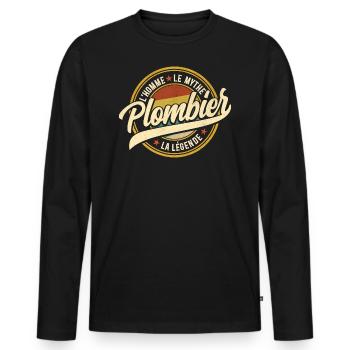 Homme Mythe Légende Plombier - T-shirt manches longues Premium bio Homme - noir - Devant - Nico (187cm)