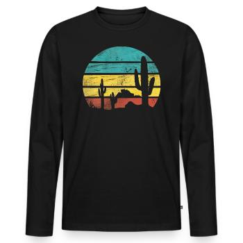 Retro Desert Graphic Nature Cactus - Men's Premium Organic Long Sleeve Shirt - black - Front - Nico (187cm)