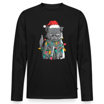 Angry cats with Christmas lights - Men's Premium Organic Long Sleeve Shirt - black - Front - Nico (187cm)
