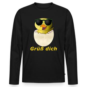 Grüß dich Küken - Männer Premium Bio Langarmshirt - Schwarz - Vorne - Nico (187cm)