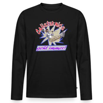 Calisthenics geht immer - Männer Premium Bio Langarmshirt - Schwarz - Vorne - Nico (187cm)