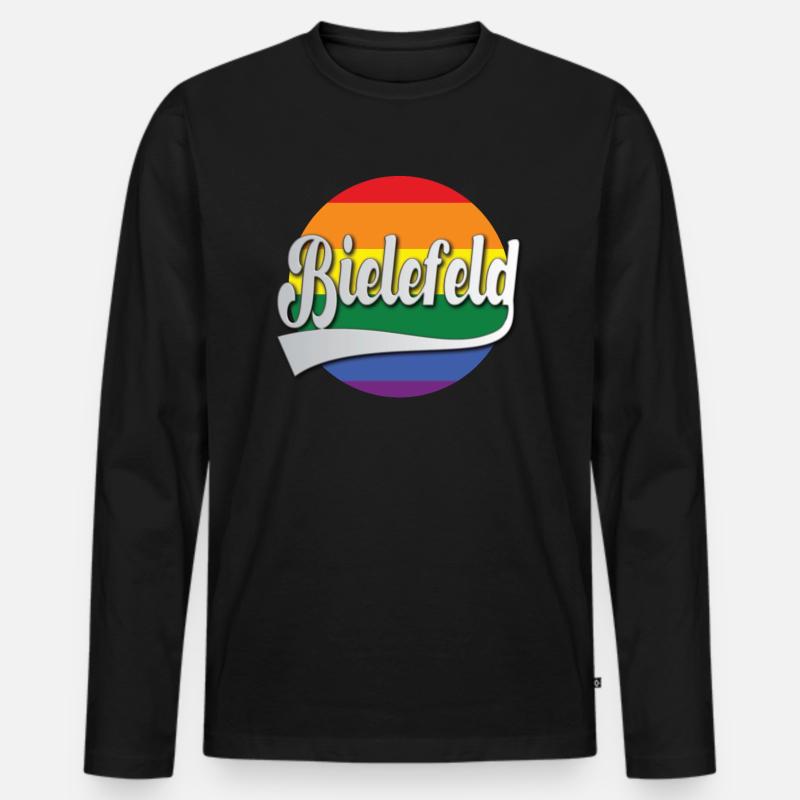 Bielefeld Regenbogen Tshirt Geschenk - Männer Premium Bio Langarmshirt - Schwarz