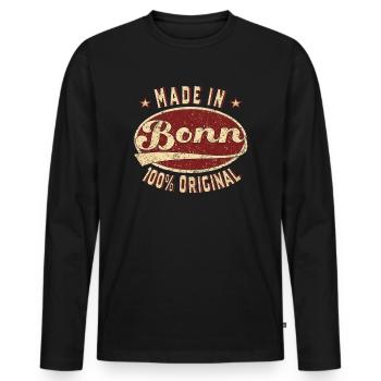 Made in Bonn 100 % original Bonner retro - Männer Premium Bio Langarmshirt - Schwarz - Vorne - Nico (187cm)