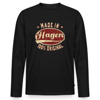 Made in Hagen 100 % original Hagener Retro - Men's Premium Organic Long Sleeve Shirt - black - Front - Nico (187cm)
