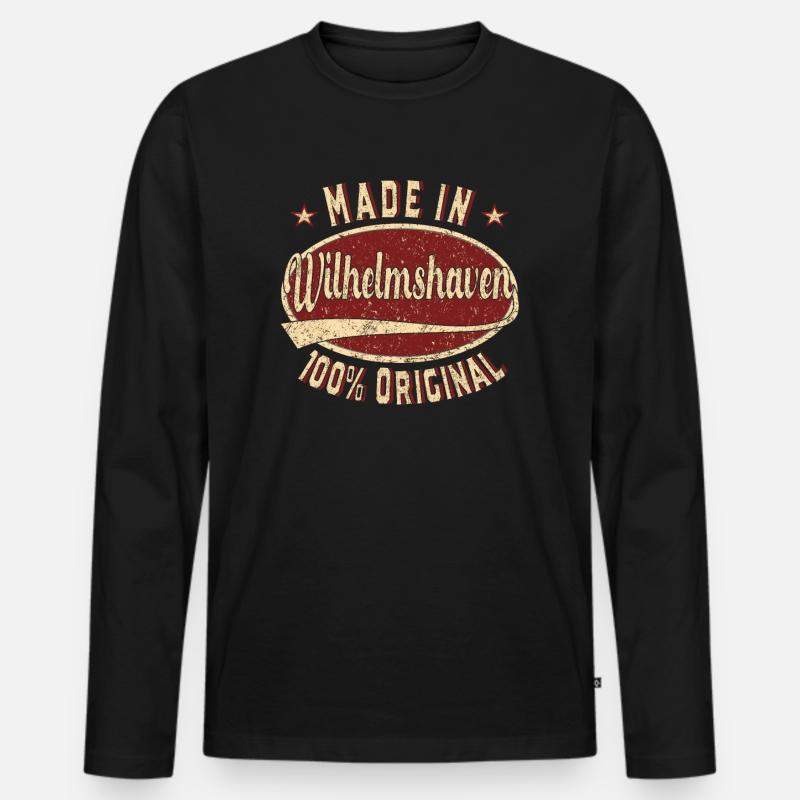 Made in Wilhelmshaven 100 % original Retro - Männer Premium Bio Langarmshirt - Schwarz