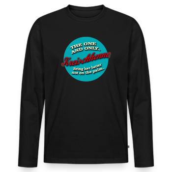 2023 Kreischhenne Bring her better not on the palm - Männer Premium Bio Langarmshirt - Schwarz - Vorne - Nico (187cm)