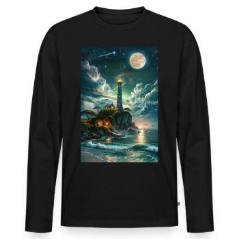 Der Leuchtturm im Mondlicht - Männer Premium Bio Langarmshirt - Schwarz - Vorne - Nico (187cm)
