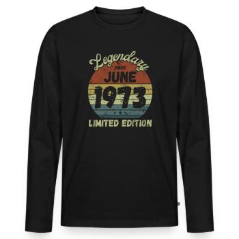 Légendaire depuis juin 1973 - Anniversaire - T-shirt manches longues Premium bio Homme - noir - Devant - Nico (187cm)