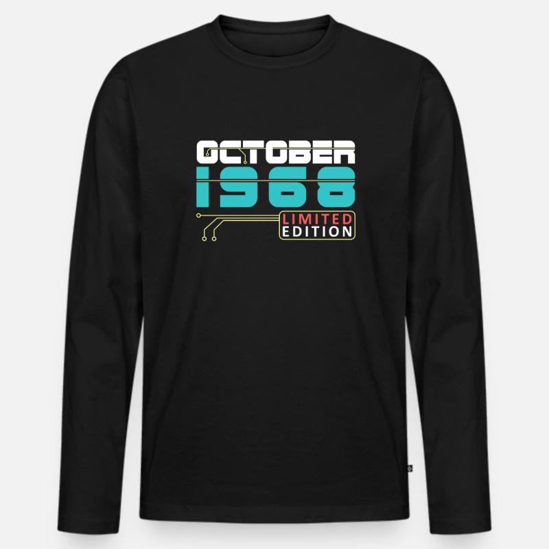 October 1968 - Geburtstag im Oktober - Männer Premium Bio Langarmshirt - Schwarz