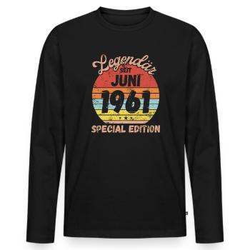 Juni 1961 - Geburtstag im Juni - Männer Premium Bio Langarmshirt - Schwarz - Vorne - Nico (187cm)