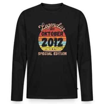 Oktober 2012 - Geburtstag im Oktober - Männer Premium Bio Langarmshirt - Schwarz - Vorne - Nico (187cm)