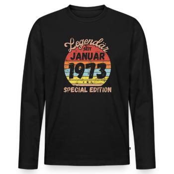 Januar 1973 - Geburtstag im Januar - Männer Premium Bio Langarmshirt - Schwarz - Vorne - Nico (187cm)
