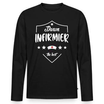 Daron Infirmier Pour Papa Infirmier - T-shirt manches longues Premium bio Homme - noir - Devant - Nico (187cm)