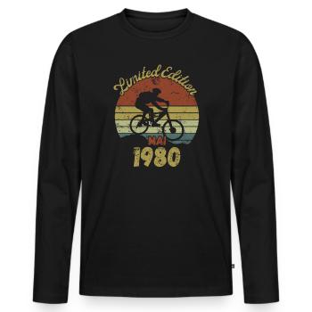 Anniversaire Vélo Vélo Mai 1980 - T-shirt manches longues Premium bio Homme - noir - Devant - Nico (187cm)