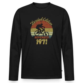 Anniversaire Vélo Vélo Novermber 1971 - T-shirt manches longues Premium bio Homme - noir - Devant - Nico (187cm)