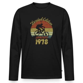 Anniversaire Vélo Vélo Janvier 1978 - T-shirt manches longues Premium bio Homme - noir - Devant - Nico (187cm)