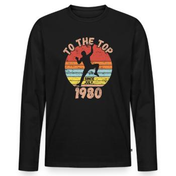 Anniversaire Escalade Bouldering depuis juillet 1980 - T-shirt manches longues Premium bio Homme - noir - Devant - Nico (187cm)