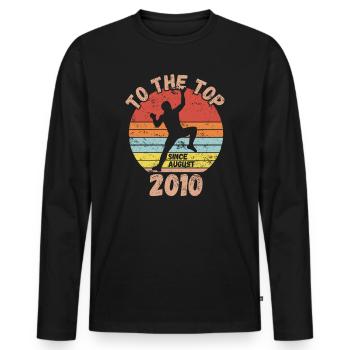 Anniversaire Escalade Bouldering depuis août 2010 - T-shirt manches longues Premium bio Homme - noir - Devant - Nico (187cm)
