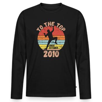 Anniversaire Escalade Bouldering depuis octobre 2010 - T-shirt manches longues Premium bio Homme - noir - Devant - Nico (187cm)