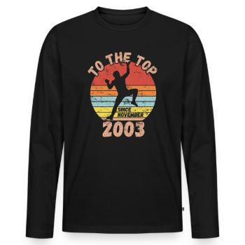 Anniversaire Escalade Bouldering depuis novembre 2003 - T-shirt manches longues Premium bio Homme - noir - Devant - Nico (187cm)