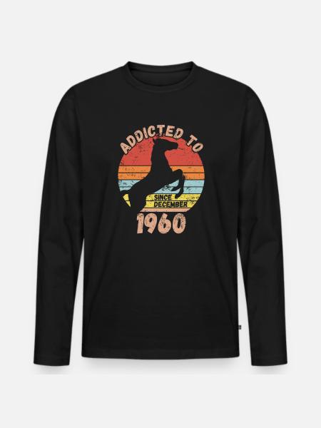 Anniversaire Équitation Décembre 1960 - T-shirt manches longues Premium bio Homme - noir