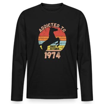 Anniversaire Équitation Octobre 1974 - T-shirt manches longues Premium bio Homme - noir - Devant - Nico (187cm)