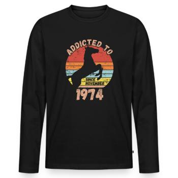 Anniversaire Équitation Novembre 1974 - T-shirt manches longues Premium bio Homme - noir - Devant - Nico (187cm)