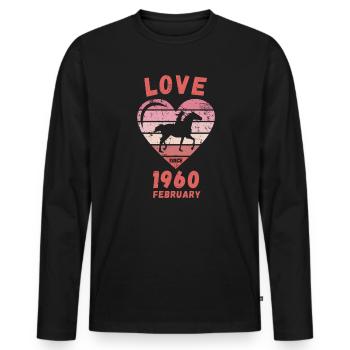 Love Horses Riding Anniversaire Février 1960 - T-shirt manches longues Premium bio Homme - noir - Devant - Nico (187cm)