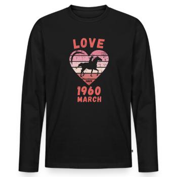 Love Horses Riding Anniversaire Mars 1960 - T-shirt manches longues Premium bio Homme - noir - Devant - Nico (187cm)