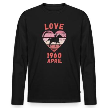 Love Horses Riding Anniversaire Avril 1960 - T-shirt manches longues Premium bio Homme - noir - Devant - Nico (187cm)