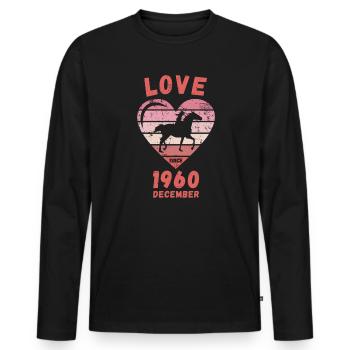 Love Horses Riding Anniversaire Décembre 1960 - T-shirt manches longues Premium bio Homme - noir - Devant - Nico (187cm)