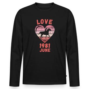 Love Horses Riding Anniversaire Juin 1981 - T-shirt manches longues Premium bio Homme - noir - Devant - Nico (187cm)