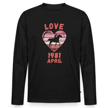 Love Horse Riding Anniversaire Avril 1981 - T-shirt manches longues Premium bio Homme - noir - Devant - Nico (187cm)