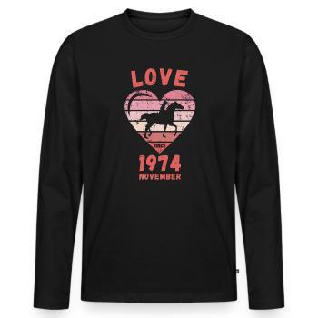 Amour équitation anniversaire novembre 1974 - T-shirt manches longues Premium bio Homme - noir - Devant - Nico (187cm)
