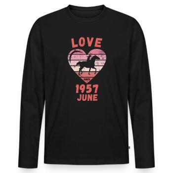 Amour équitation Anniversaire Juin 1957 - T-shirt manches longues Premium bio Homme - noir - Devant - Nico (187cm)