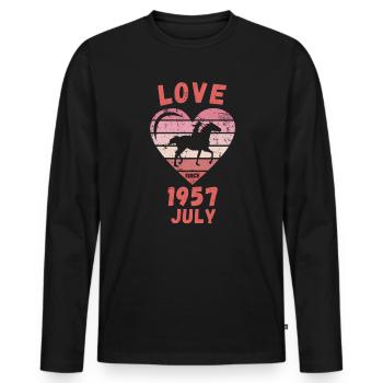 Amour équitation anniversaire Juillet 1957 - T-shirt manches longues Premium bio Homme - noir - Devant - Nico (187cm)