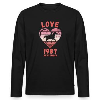 Love Horse Riding Birthday September 1987 - Men's Premium Organic Long Sleeve Shirt - black - Front - Nico (187cm)