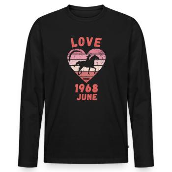 Amour équitation anniversaire Juin 1968 - T-shirt manches longues Premium bio Homme - noir - Devant - Nico (187cm)