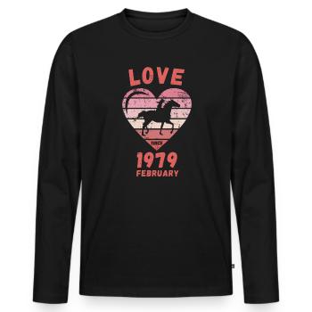 Love Horse Riding Birthday Février 1979 - T-shirt manches longues Premium bio Homme - noir - Devant - Nico (187cm)