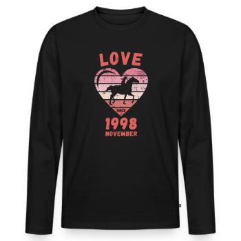 Love Horse Riding Birthday Novembre 1998 - T-shirt manches longues Premium bio Homme - noir - Devant - Nico (187cm)