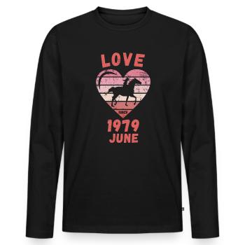 Amour équitation Anniversaire Juin 1979 - T-shirt manches longues Premium bio Homme - noir - Devant - Nico (187cm)