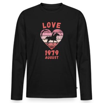 Amour équitation anniversaire août 1979 - T-shirt manches longues Premium bio Homme - noir - Devant - Nico (187cm)