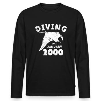 Anniversaire du plongeur - Plongée depuis janvier 2000 - T-shirt manches longues Premium bio Homme - noir - Devant - Nico (187cm)