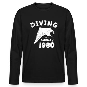 Taucher Geburtstag - Diving since January 1980 - Männer Premium Bio Langarmshirt - Schwarz - Vorne - Nico (187cm)